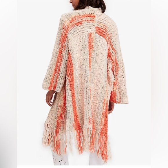 Free People Desert Daze Orange and Cream Chunky Knit Cardigan - Picture 13 of 13